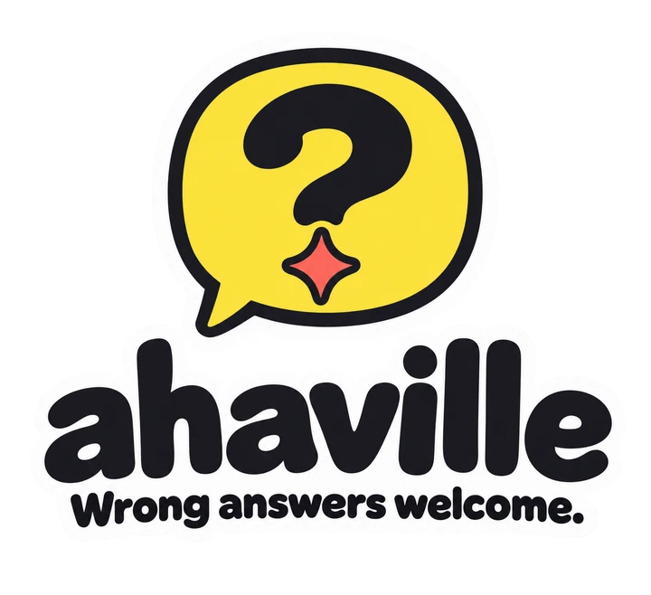 Ahaville logo: a yellow speech bubble with a question mark and the words Wrong answers welcome